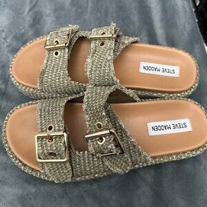 Steve Madden OLIVE Karrigan Raffia Platform Slide Sandal Size 8